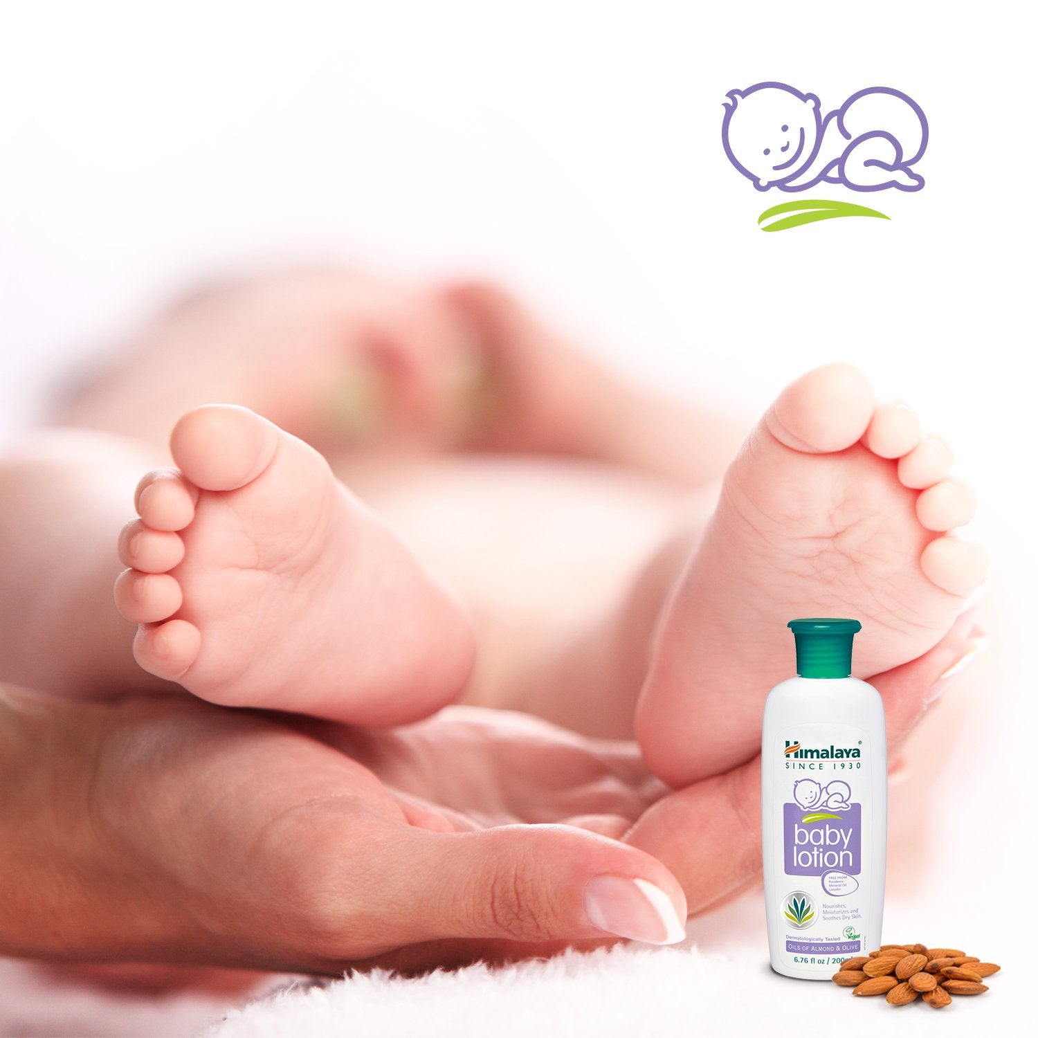 Himalaya Baby Lotion with Olive Oil and Almond Oil, Free from Parabens, Mineral Oil & Lanolin, Dermatologist Tested, 13.53 oz (400 ml) : Baby