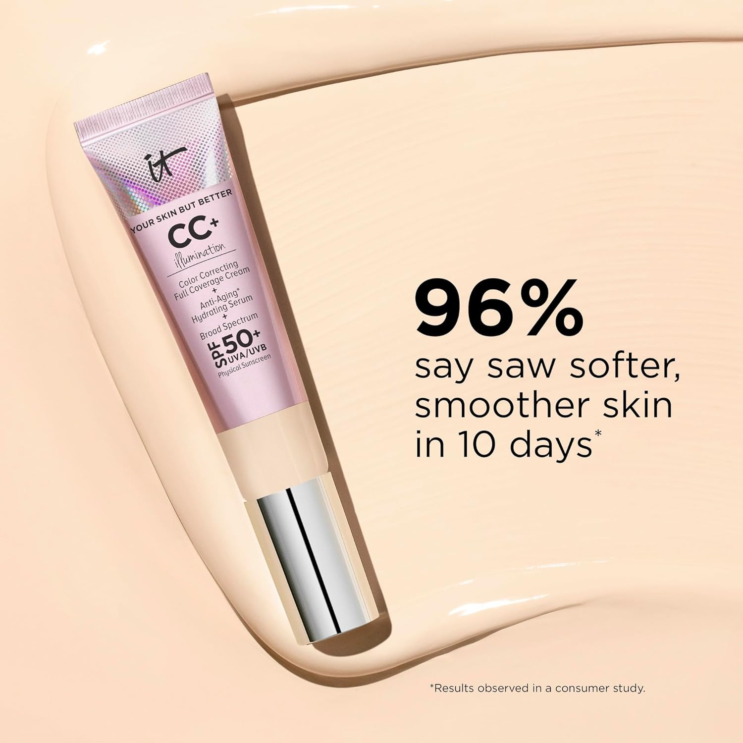 IT Cosmetics Your Skin But Better CC+ Cream Illumination - Color Correcting Cream, Full-Coverage Foundation, Hydrating Serum & SPF 50+ Sunscreen Radiant Finish 1.08 fl oz : Beauty & Personal Care