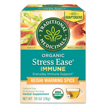 Traditional Medicinals Tea, Organic Stress Ease Immune With Adaptogens, Everyday Immune Support, Reishi Warming Spice, 16 Tea Bags