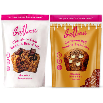 GoNanas Banana Bread Mix - Bundle of 2 Flavors. Vegan, Gluten Free Healthy Snacks. Oat Flour Banana Bread or Banana Muffin Mix. Women Owned, US Ingredients, Dairy Free, Nut Free, Delicious Snacks