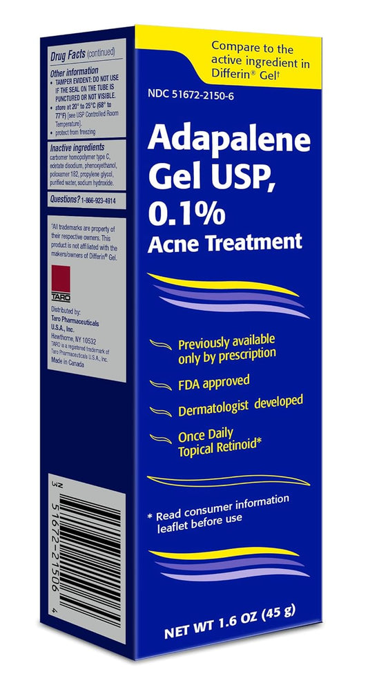 Taro Adapalene 0.1% Acne Treatment Gel - Paraben Free (1.6Oz)