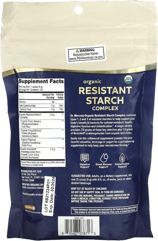 Dr. Mercola Unflavored Organic Resistant Starch Complex, 9.52 Oz. (30 Servings), Non GMO, Gluten Free, Soy Free, USDA Organic : Health & Household