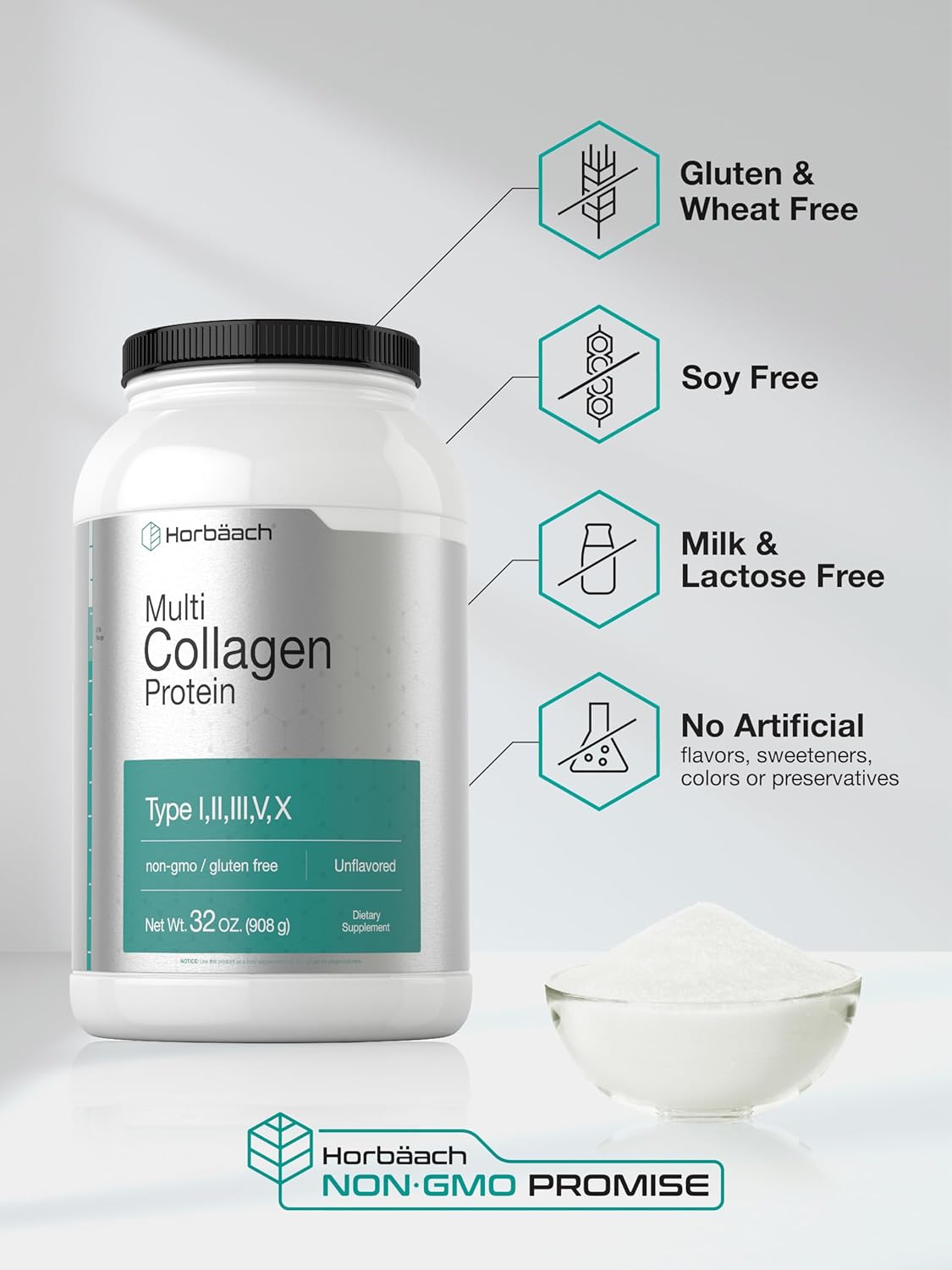 Horbaach Multi Collagen Protein Powder 32 Oz | Type I, Ii, Iii, V, X | Hydrolyzed Collagen Peptides | Keto & Paleo Friendly | Unflavored & Gluten Free : Health & Household