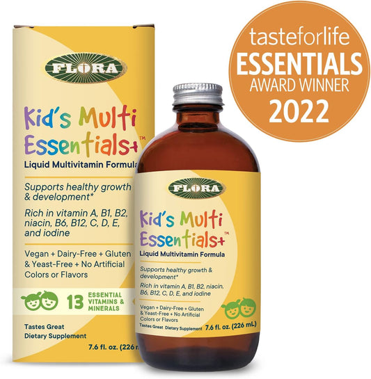 Flora - Kids Multi Essentials+, Liquid Multivitamin Formula, 13 Essential Vitamins & Minerals, 7.6 Fl Oz