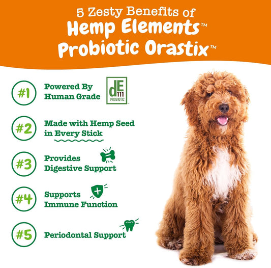 Zesty Paws OraStix for Dogs - Probiotic Sticks with Hemp Seed Curcumin Ginger Root Taurine - Supports Gut Function Flora Immune System Proprietary Healthy Teeth Gum Blend - 25oz