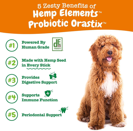 Zesty Paws Orastix For Dogs - Probiotic Sticks With Hemp Seed Curcumin Ginger Root Taurine - Supports Gut Function Flora Immune System Proprietary Healthy Teeth Gum Blend - 12Oz