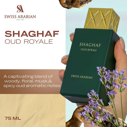 Swiss Arabian Shaghaf Oud Royale Spicy, Oud, Aromatic Fragrance - Notes Of Saffron And Lavender - Perfume For Women And Men - 2.5 Oz Edp Spray