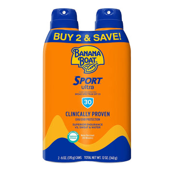 Banana Boat Sport Ultra SPF 30 Sunscreen Spray Twin Pack | Banana Boat Sunscreen Spray SPF 30, Spray On Sunscreen, Water Resistant Sunscreen, Oxybenzone Free Sunscreen Pack, 6oz each