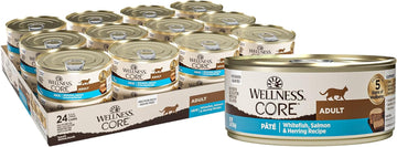 Wellness Core Grain-Free Wet Cat Food, Natural Canned Food For Cats, Made With Real Meat (Whitefish, Salmon & Herring, 5.5 Oz Cans, Pack Of 24