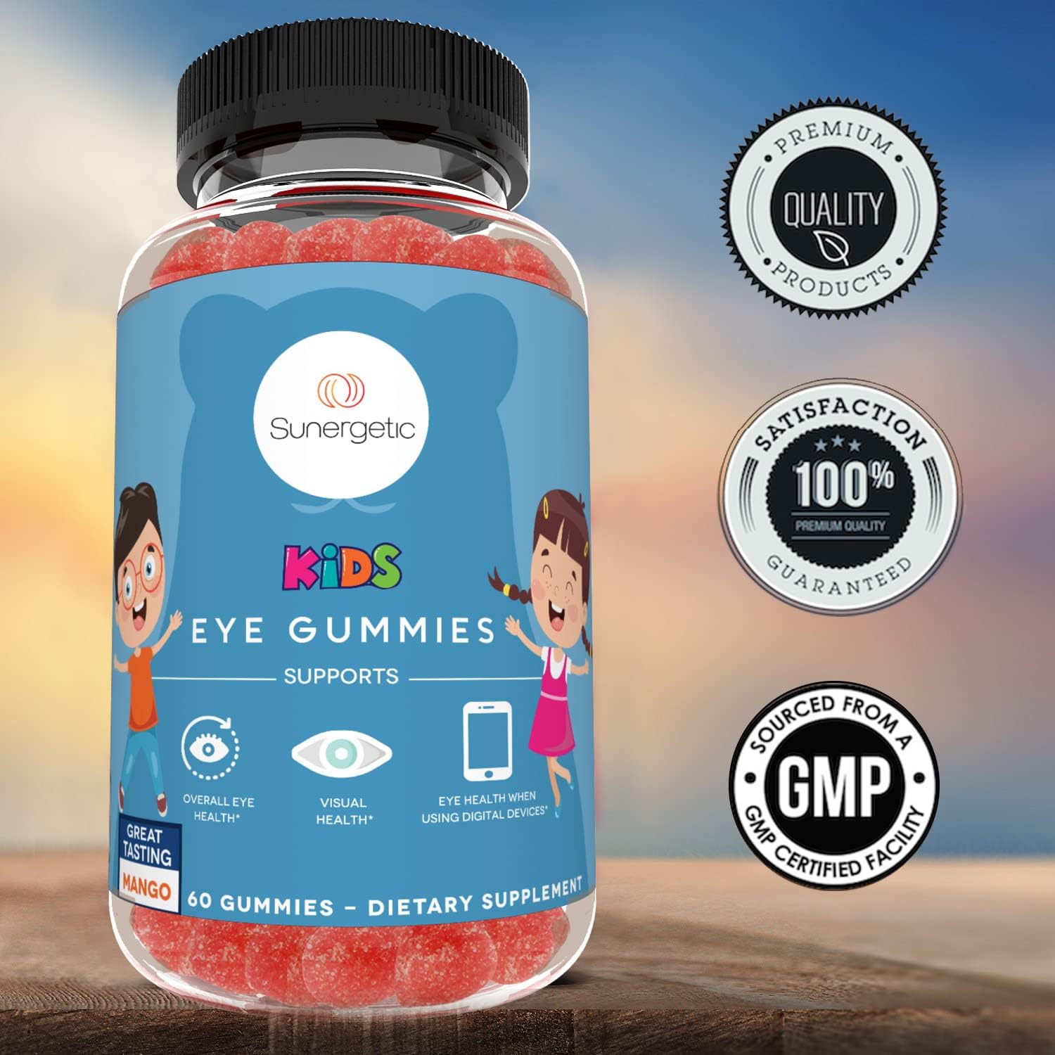 Sunergetic Premium Eye Support Gummies For Kids - Lutein With Zeaxanthin Supports Overall Eye Health, Vision & Macular Health - Lutein & Zeaxanthin Gummies With Lutemax 2020-60 Gummies