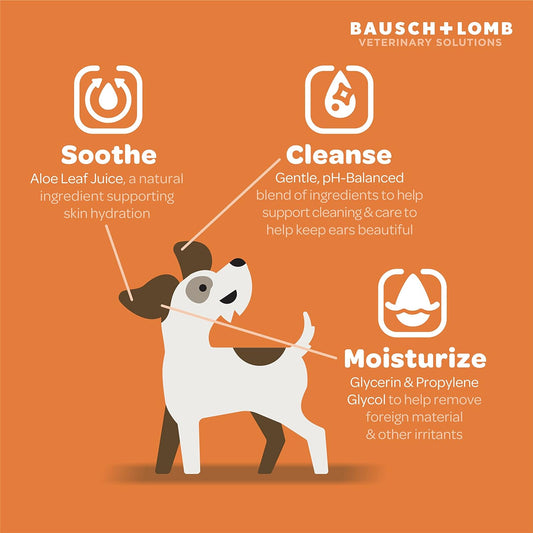 Project Watson Bausch + Lomb Ear Wash for Dogs, Gentle pH Balanced Formula to Help Support Ear Health & Hygiene, Contains Aloe Leaf Juice, Hydrogen Peroxide & Fragrance Free, 4 Fl Oz