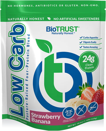 Biotrust Low Carb Protein Powder – Delicious Whey & Casein Blend From Grass-Fed Hormone Free Cows – Non Gmo, Gluten Free (Strawberry Banana)