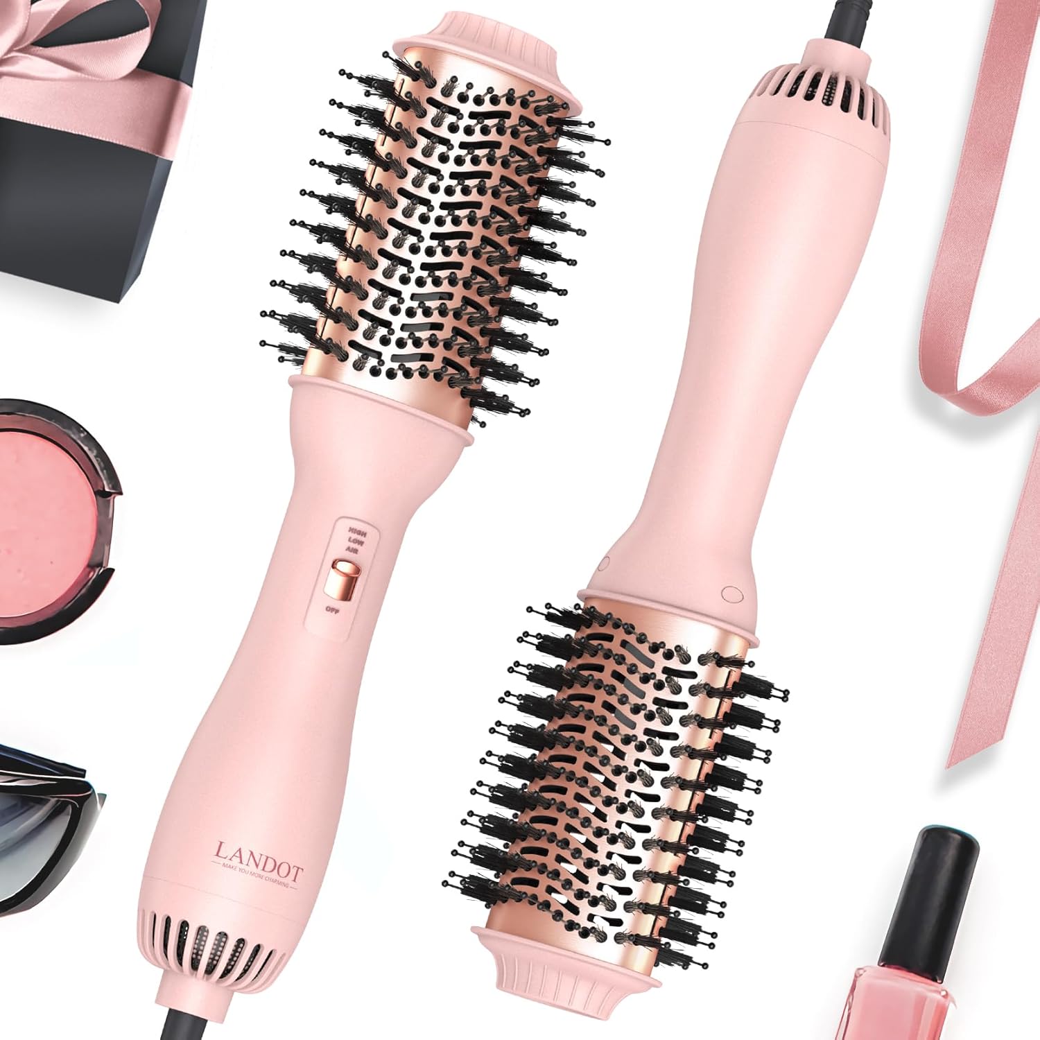 Landot Hair Blow Dryer Brush: One-Step Hot Air Brush With 60Mm Oval Barrel - 4 In 1 Hairdryer Styler And Volumizer For Drying Straightening Curling Volumizing Hair Fight Frizz And Add Volume