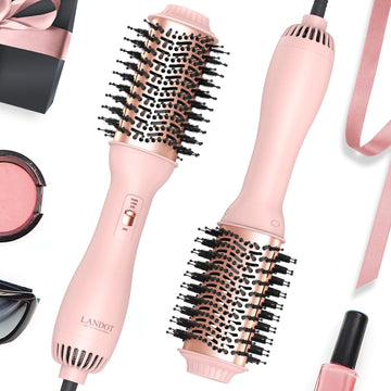 Landot Hair Blow Dryer Brush: One-Step Hot Air Brush With 60Mm Oval Barrel - 4 In 1 Hairdryer Styler And Volumizer For Drying Straightening Curling Volumizing Hair Fight Frizz And Add Volume