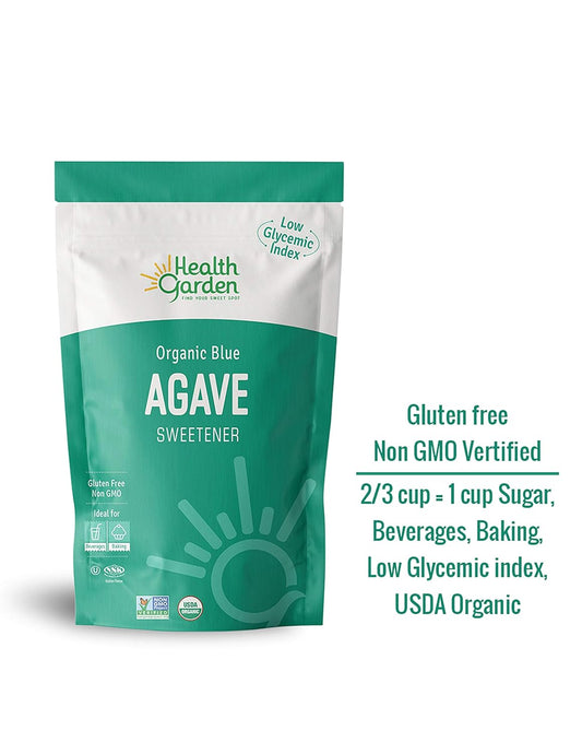 Health Garden Blue Agave Sweetener Crystals - Organic - Non Gmo - Low Glycemic - Kosher - Keto Friendly (12 Oz)