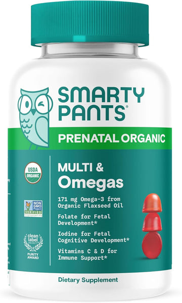 SmartyPants Organic Prenatal Vitamins for Women, Multivitamin Gummies: Biotin, Methylfolate, Omega 3 (ALA), Vitamin D3, C, Vitamin B12, B6, Vitamin A, K2 & Zinc, Vegetarian