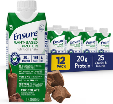 Ensure 100% Plant-Based Vegan Protein Nutrition Shakes With 20G Fava Bean And Pea Protein, Chocolate, 11 Fl Oz, 12 Count