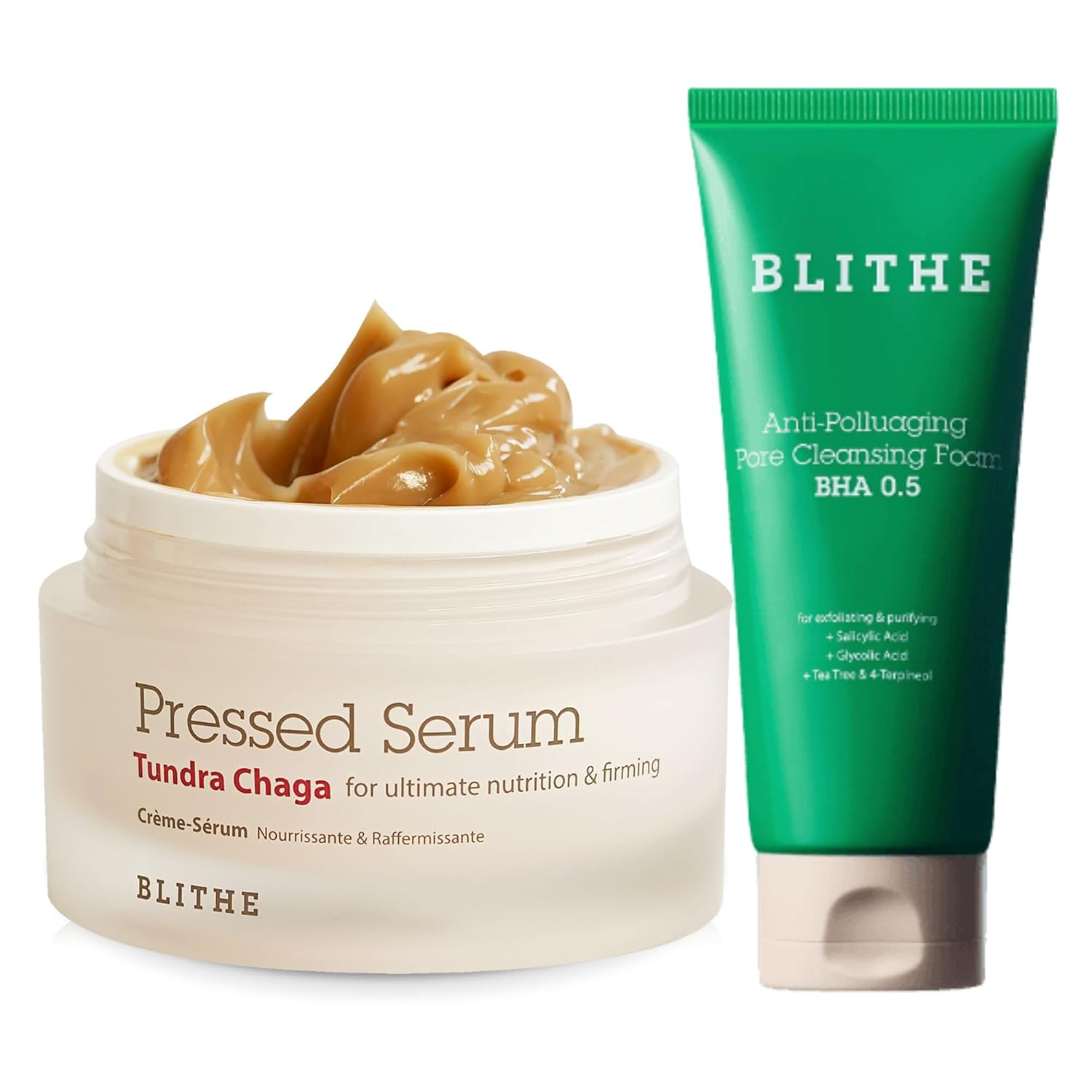 Blithe Pressed Serum Tundra Chaga 1.68 Fl Oz + Anti-Polluaging Pore Cleansing Foam 5.07 Fl Oz