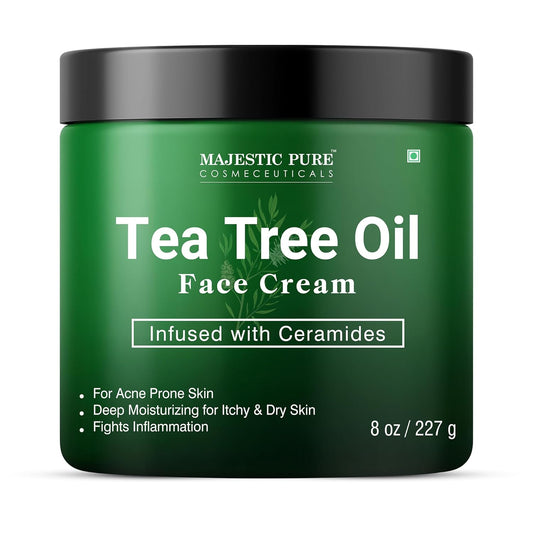 Majestic Pure Tea Tree Oil Face Cream | Cream For Dry & Itchy Skin, Acne, Scar, Day & Night Moisturizer Face Cream For Women & Men | 8 Oz