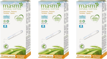 14 Masmi Super Plus Applicator Tampons Certified Organic Cotton, Hypoallergenic, Biodegradable, Perfume, Viscose, Rayon, Chlorine and Dioxin Free (Triple Pack)