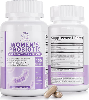 Vaginal* Probiotics For Women Ph Balance With Lactobacillus & Prebiotics & Collagen & Cranberry Womens Probiotic, For Digestion*, Vagina* & Immunity*, Gluten Free, Shelf Stable 120 Capsules