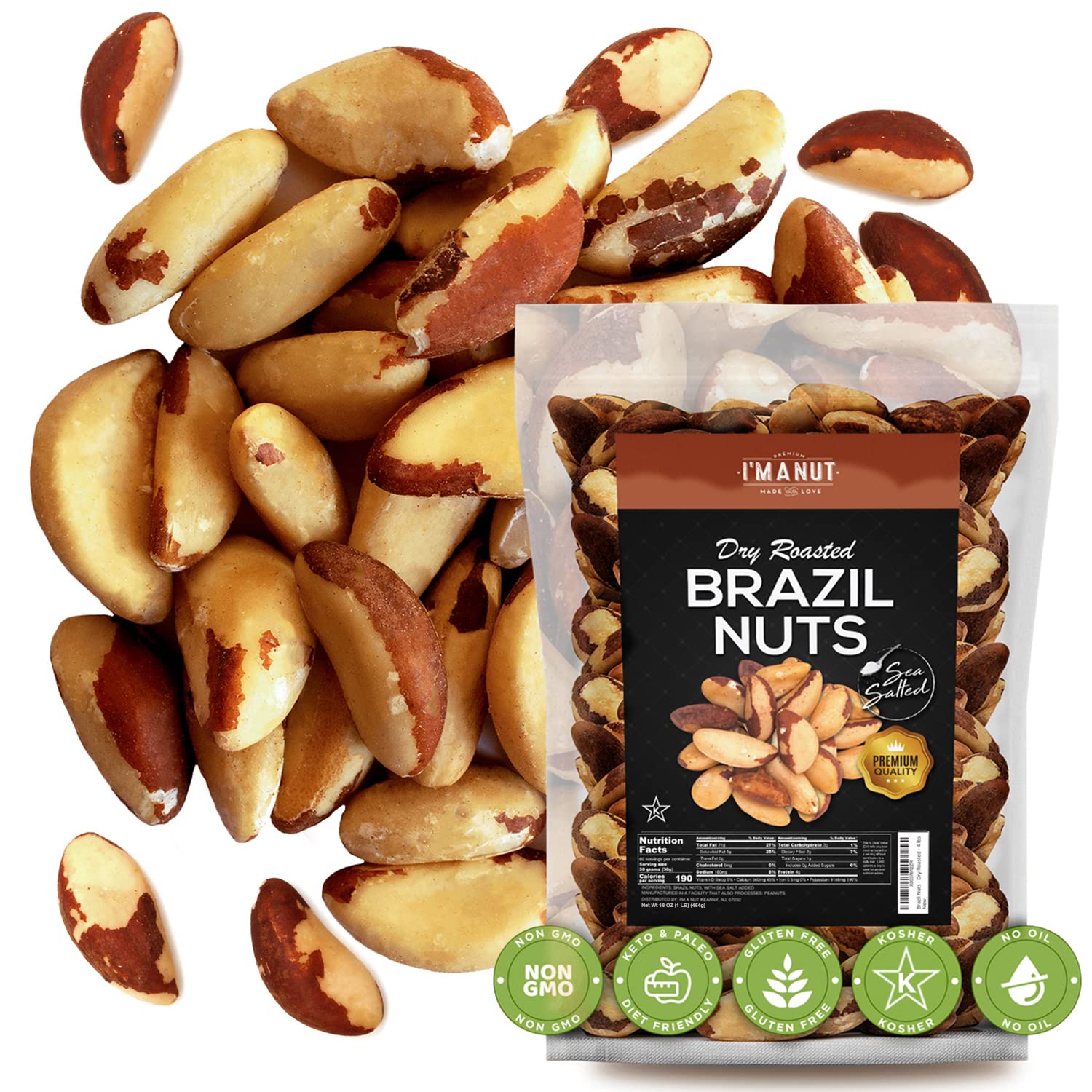 Dry Roasted Brazil Nuts Sea Salted 16 Oz (1 Pound) | No Oil | No Herbicides Or Pesticides | Batch Tested Gluten & Peanut Free | Non Gmo | No Ppo | Vegan And Keto Friendly | Premium Quality | Made From 100% Natural Brazil Nuts