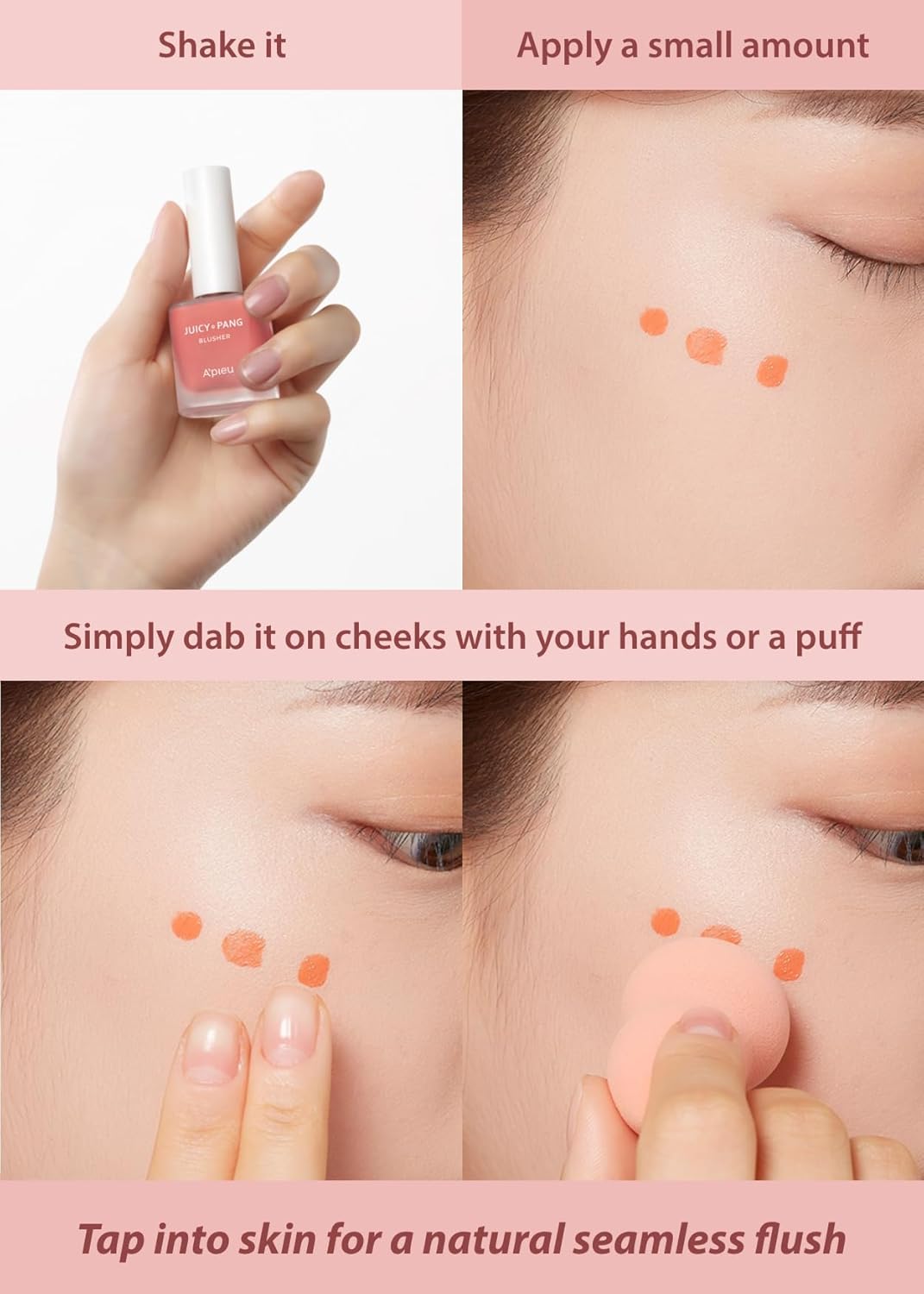 A'Pieu Juicy-Pang Water Blusher [Pk03] (0.31 Fl Oz) - Dewy-Liquid Cheek Color With Fruity Tint And Soft Blendable Texture. Fruit Extract Blend, Rose Flower Water. : Beauty & Personal Care