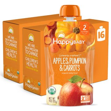 Happy Baby Organics Clearly Crafted Stage 2 Baby Food Apples, Pumpkin & Carrots, 4 Ounce Pouch (Pack Of 16)