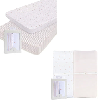 Changing Pad Cover And Pack N Play Sheet Set Bundle (Pink Tulip Collection)