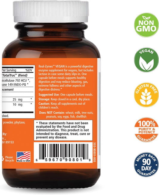 Real-Zymes? VEGAN Digestive Enzymes Supplement with Probiotics for Better Digestion - Natural Support for Relief of Bloating, Gas, Belching, Diarrhea, Constipation, IBS, etc. - 30 Caps