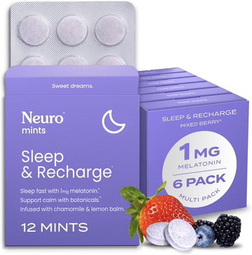 Neuro Melatonin 1 Mg Sleep & Recharge Mints (72 Pieces) - Fast Dissolve Melatonin Sugar Free Mints With Lemon Balm & Chamomile For Better Sleep - Calm Sleep Supplement - Mixed Berry Flavor