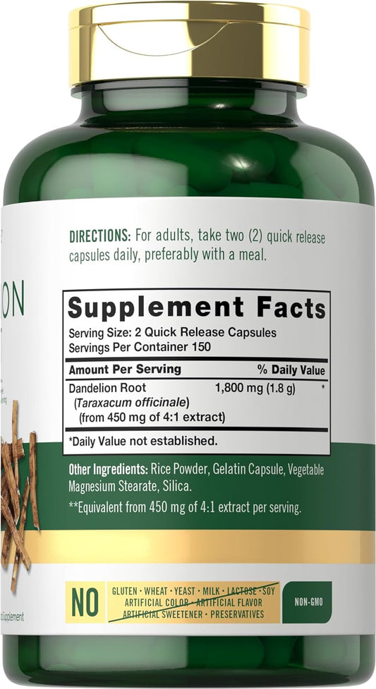 Carlyle Dandelion Root | 1800mg | 300 Capsules | Non-GMO, Gluten Free Supplement