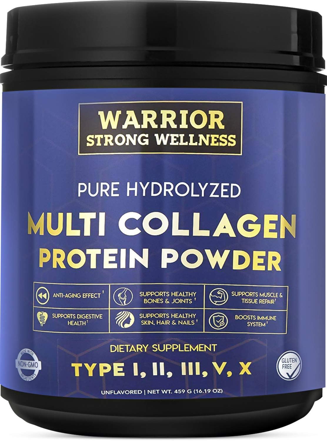 Warrior Strong Wellness Pure Hydrolyzed Multi Collagen Protein Powder, Collagen Powder, Boost Energy, for Aging Skin Elasticity, Hair & Nails Growth Support, Joint Health (Unflavored)