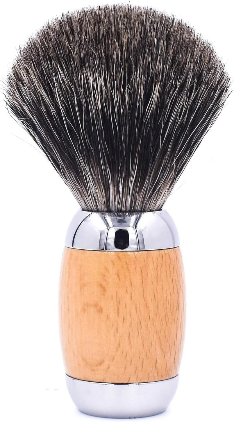 Taconic Shave 100% Mixed Badger Shaving Brush – Extra-Dense 22 Mm Knot For Rich Lather, Beechwood & Chrome Ergonomic Handle + Lucite Stand Included