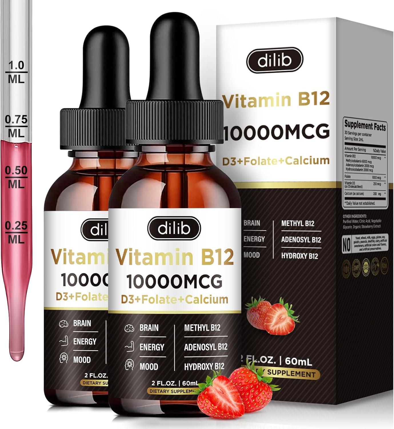 Vitamin B12 Complex 10000 Mcg | Vegan Triple Liquid B-12 Drops Sublingual Supplement | Methylcobalamin & Adenosylcobalamin & Hydroxo Blend For Long-Lasting Energy And Healthy Metabolism(2 Pack)
