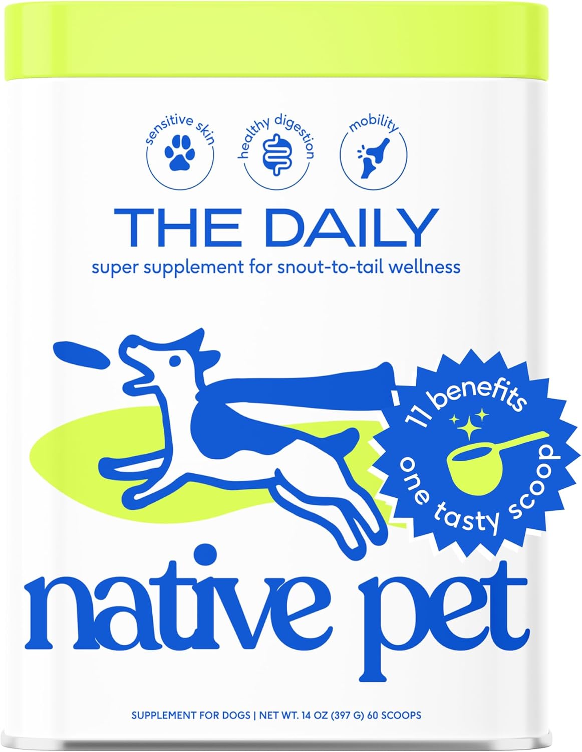 Native Pet The Daily Dog Supplement - 11 In 1 Dog Multivitamin - Tasty Scoop With Dog Vitamins And Supplements - Super Multi Vitamin For Dog Energy, Mobility, Skin & Coat - 12 Active Ingredients 14 Oz