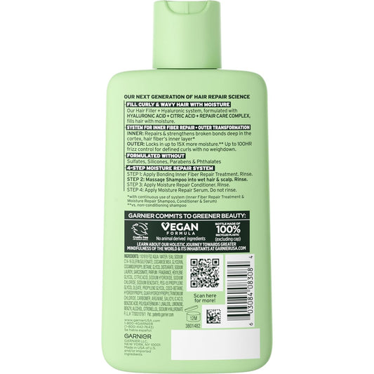 Garnier Fructis Hair Filler Moisture Repair Shampoo for Curly, Wavy Hair, with Hyaluronic Acid, 10.1 FL OZ, 1 Count