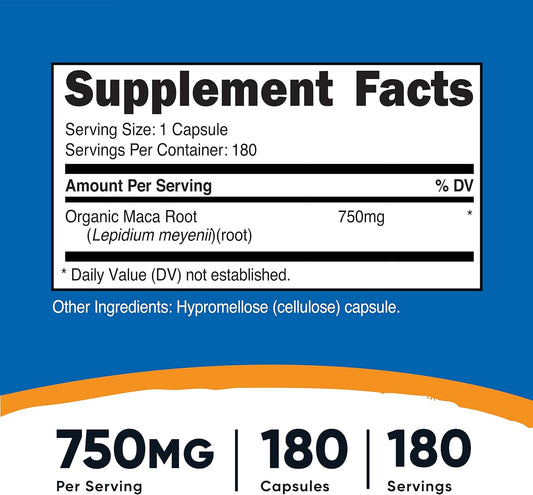 Nutricost Maca Root (Lepidium Meyenii) 750Mg, 180 Capsules, 180 Servings