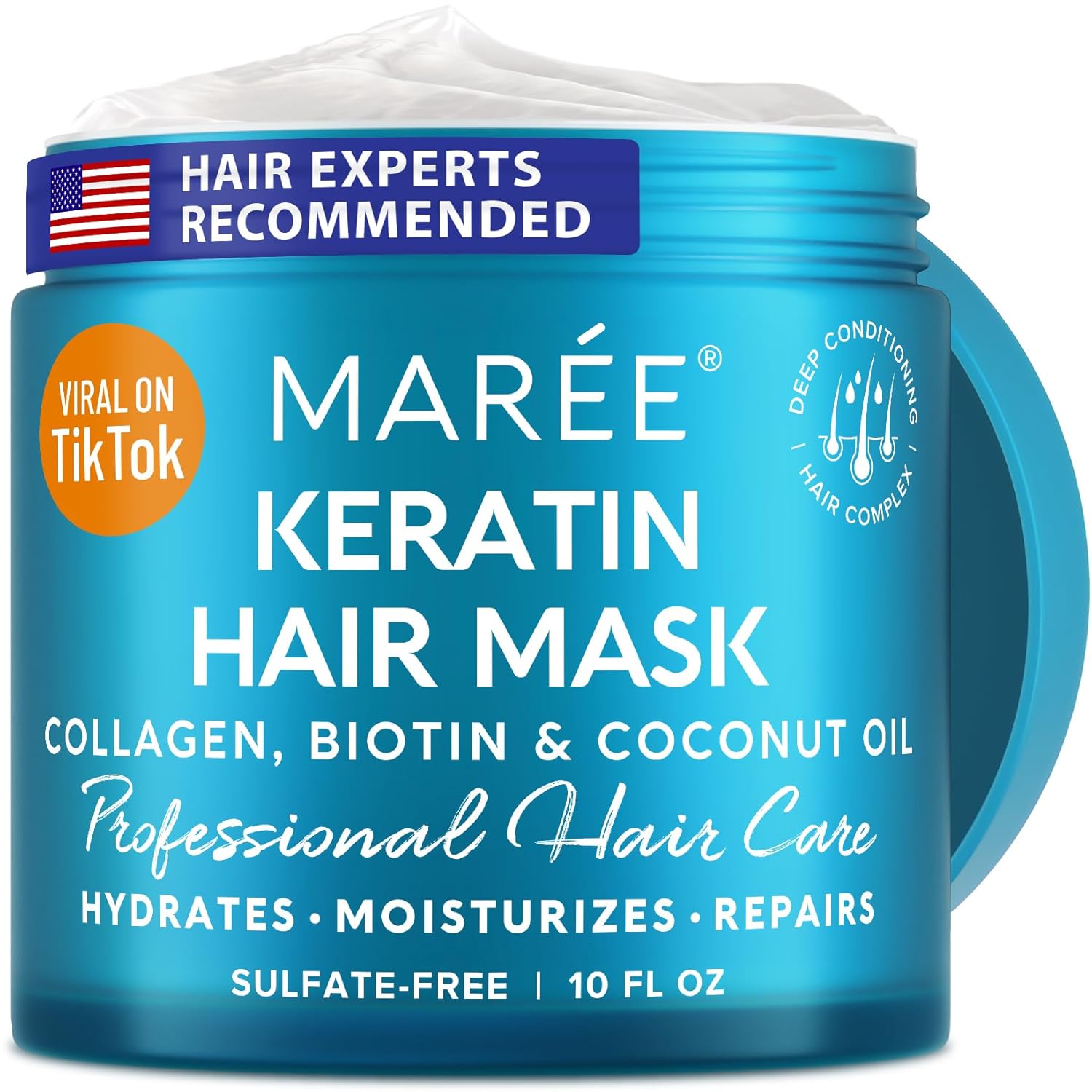 Maree Hair Mask For Dry And Damaged Hair With Keratin, Biotin, And Coconut Oil - Deep Conditioner For All Hair Types, Sulfate Free, Scent, Salon Quality