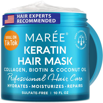 Maree Hair Mask For Dry And Damaged Hair With Keratin, Biotin, And Coconut Oil - Deep Conditioner For All Hair Types, Sulfate Free, Scent, Salon Quality