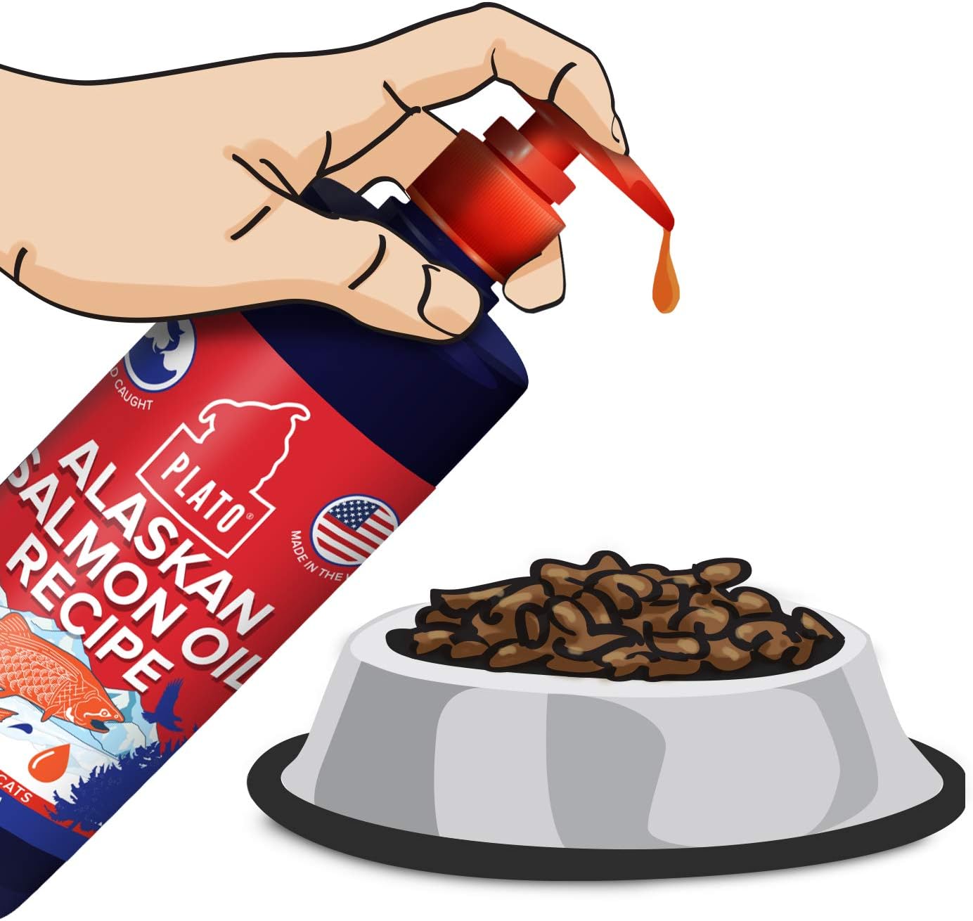 PLATO Wild Alaskan Salmon Oil Kibble Topper - Boost Dog Food with Omega 3 & 6 Fatty Acids - For Healthy Skin & Coat - 8 ounces : Pet Supplies