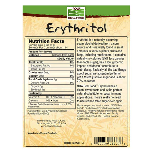 Now Foods, Erythritol, Great-Tasting Sugar Replacement, Zero Calories, Low Glycemic Impact, Kosher, 1-Pound (Packaging May Vary)