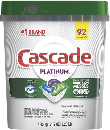 Cascade Platinum Dishwasher Detergent, 16x Strength With Dawn Grease Fighting Power, Fresh Scent (92 Count)