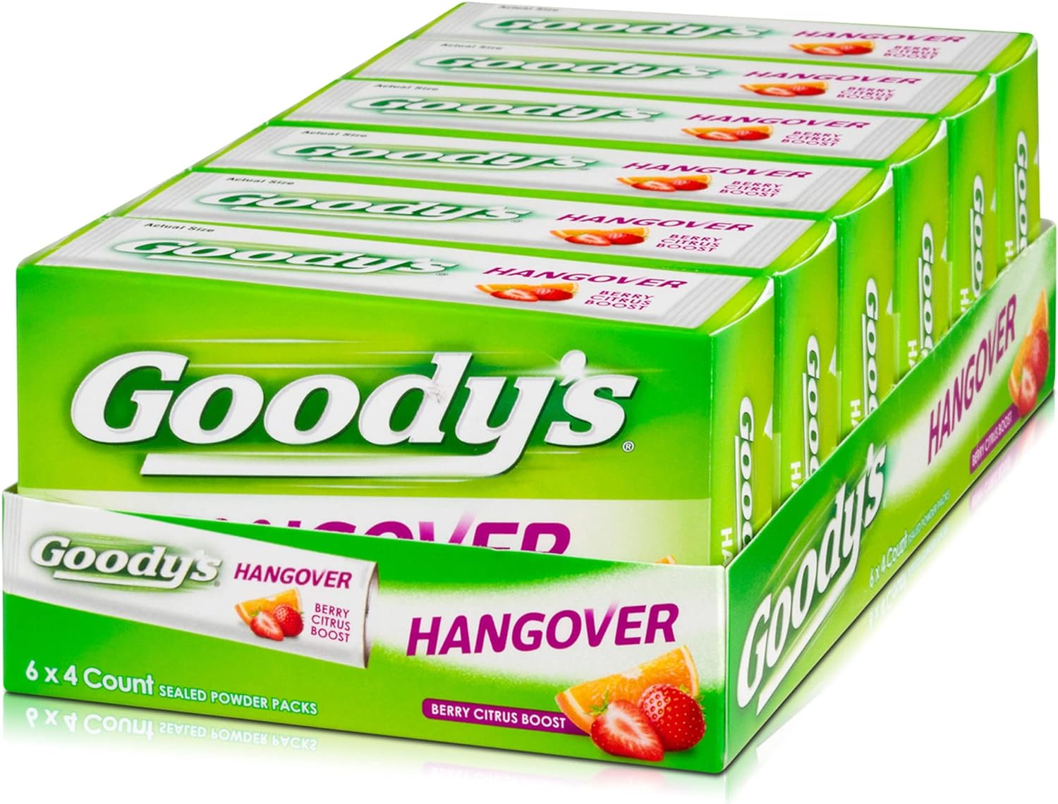Goody's Hangover Powders, Fast Pain Relief, Berry Citrus Flavor, 4 Stick Powders, 6 Pack