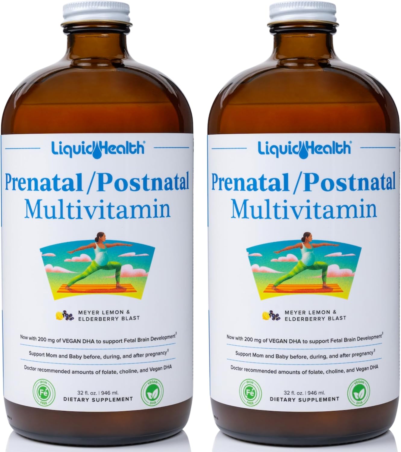 Liquidhealth Prenatal/Postnatal Multiple Liquid Women'S Multivitamin With Real Folate - Pre & Postnatal Vitamins For Before, During, After Pregnancy - Vegan, Sugar-Free, Non Gmo, Great Taste (2 Pack)