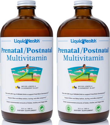 Liquidhealth Prenatal/Postnatal Multiple Liquid Women'S Multivitamin With Real Folate - Pre & Postnatal Vitamins For Before, During, After Pregnancy - Vegan, Sugar-Free, Non Gmo, Great Taste (2 Pack)