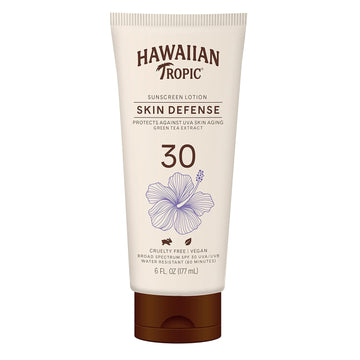 Hawaiian Tropic Skin Defense Sunscreen Lotion Spf 30, 6Oz | Spf 30 Sunscreen Lotion With Green Tea Extract, Sunscreen Body Lotion, Oxybenzone Free Sunscreen, 6Oz