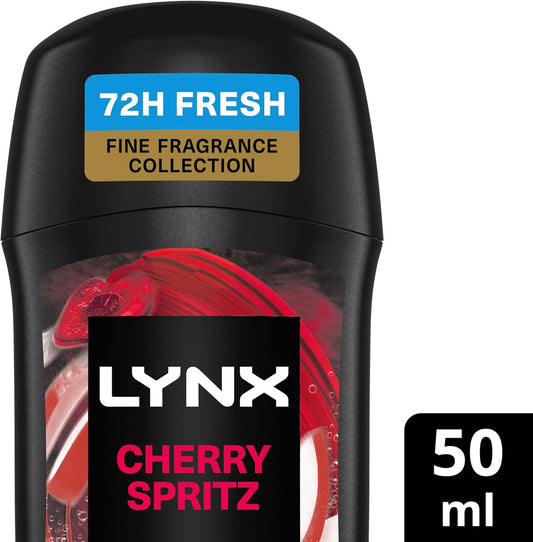 Lynx Fine Fragrance Collection Cherry Spritz Premium Deodorant Stick Men'S Deodorant With A Cherry, Red Apple & Amber Fragrance For 72 Hour Odour Protection 50 Ml (Pack Of 2)