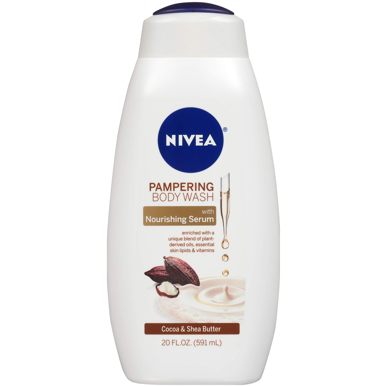 Nivea Cocoa and Shea Butter Pampering Body Wash with Nourishing Serum, 20 Fl Oz Bottle