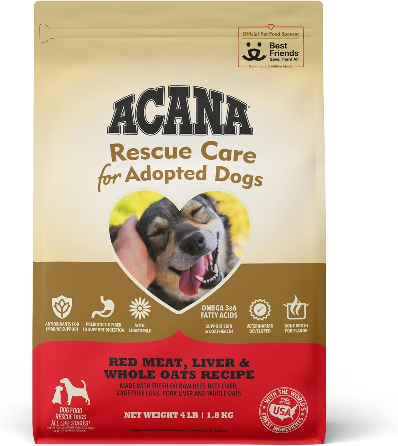 Acana Rescue Care For Adopted Dogs Dry Dog Food, Red Meat, Liver & Whole Oats Recipe, 4Lb